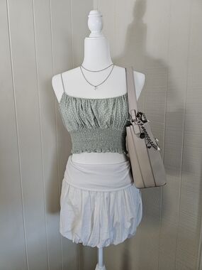 La Hearts Sage Green Floral Dot Smocked Crop Cami